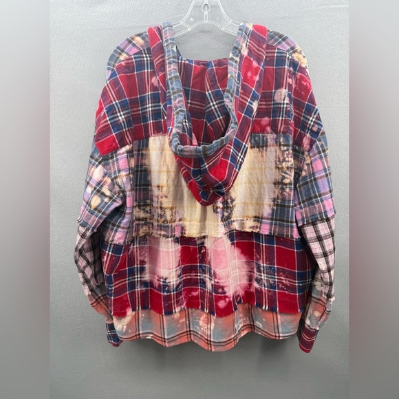 Free People X One teaspoon Split Flannel Hooded Top Size m Grunge Distress NWT - Picture 3 of 13